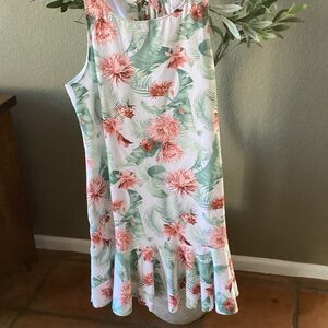 Tommy Bahama Sleeveless Tropical Print Dress with Ruffle Hem